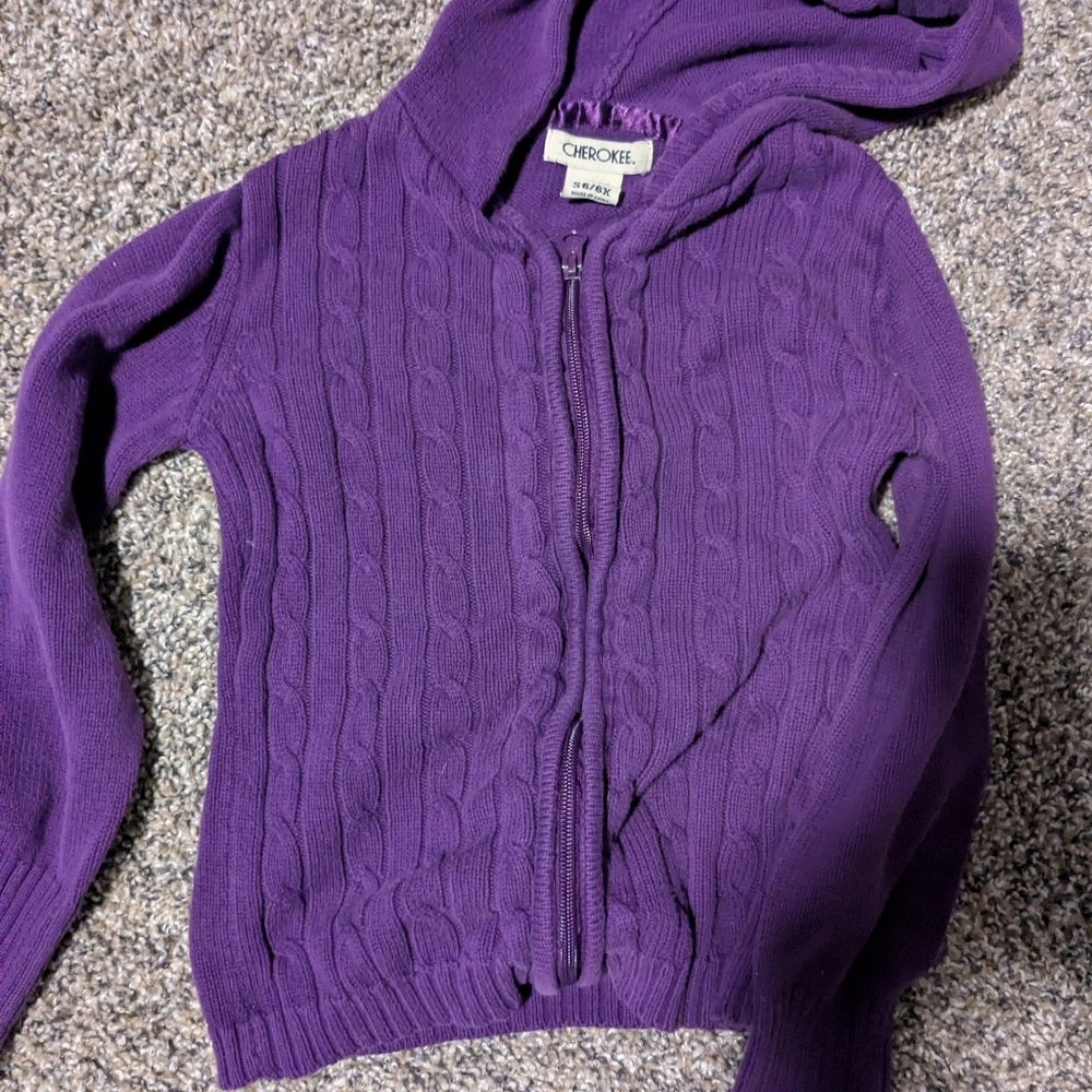 Cherokee Purple Cable-Knit Hooded Zip Cardigan